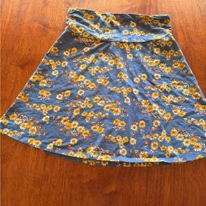 Toad&Co Floral A-Line Skirt in Blue and Yellow